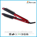 2015 hot selling hot air brush 1.5 inch ceramic hair styler 2 in1 hair straightener and curler lcd blue hair hot brush